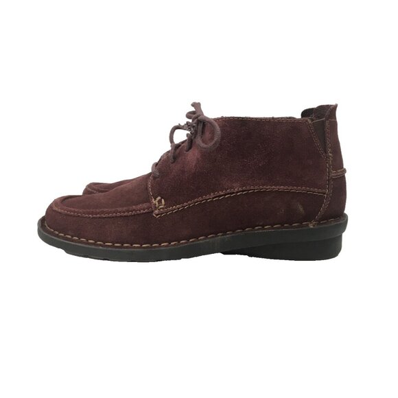 Clarks Suede Ankle Boots Wine Lace Up Women Size 6 Comfort Cushioned - Picture 5 of 10